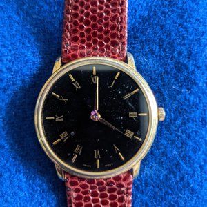 Vintage Classic Burgundy Swiss Quartz Mens Watch